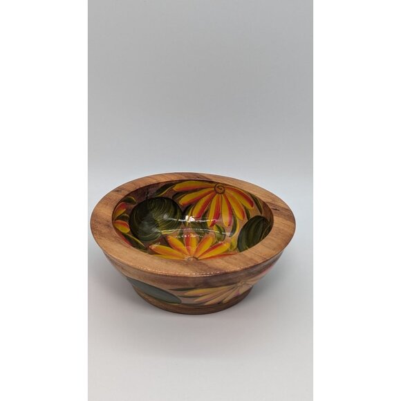 Hand-Painted Wooden Bowl With Vibrant Floral Design - Picture 12 of 12